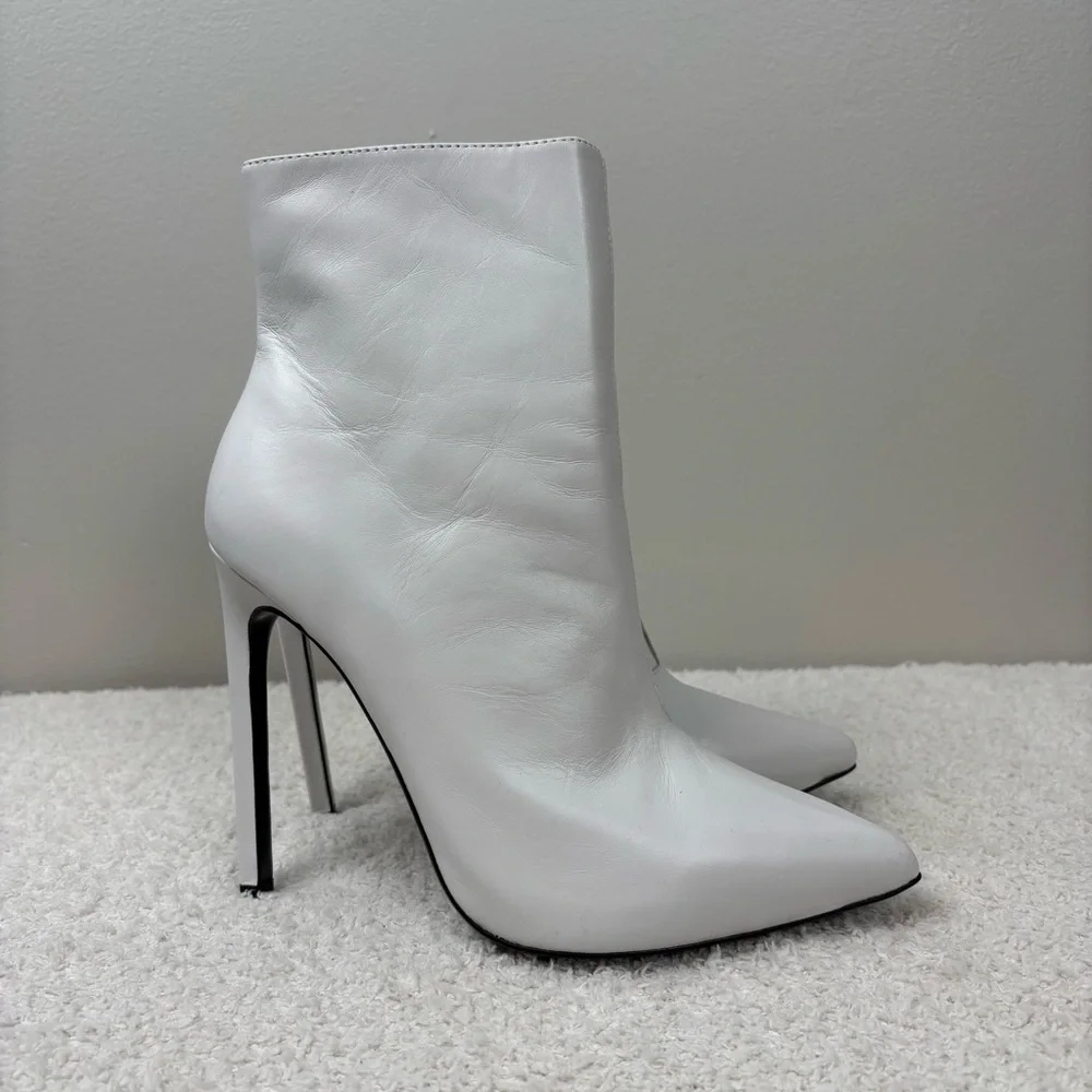 Tony Bianco Boots 7.5 White Capretto Freddie Leather‎ Side Zip Stiletto Ankle